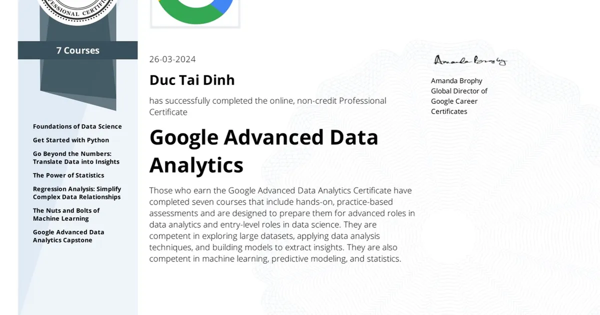 Google Advanced Data Analytics Professional Certificate