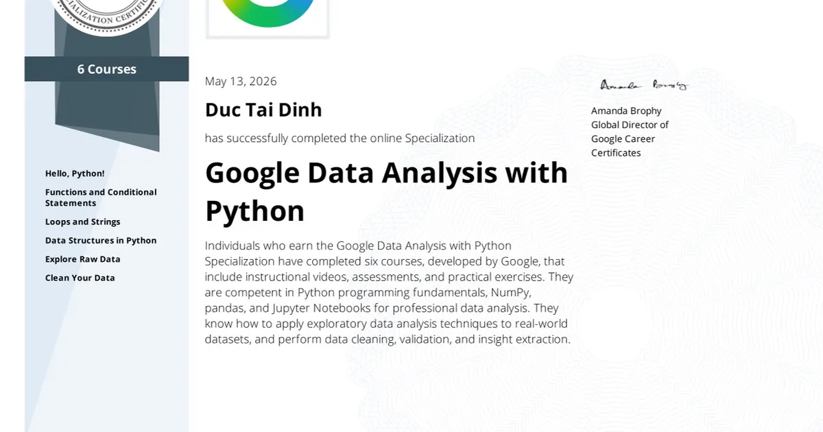 Google Data Analysis with Python Specialization